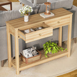 Asofer 39" Console Table with 2 Drawers, Modern Sofa Table, Narrow Wood Entryway Table for Living Room, Foyer, Natural