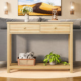 Asofer 39" Console Table with 2 Drawers, Modern Sofa Table, Narrow Wood Entryway Table for Living Room, Foyer, Natural