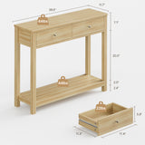 Asofer 39" Console Table with 2 Drawers, Modern Sofa Table, Narrow Wood Entryway Table for Living Room, Foyer, Natural