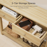 Asofer 39" Console Table with 2 Drawers, Modern Sofa Table, Narrow Wood Entryway Table for Living Room, Foyer, Natural