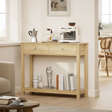 Asofer 39" Console Table with 2 Drawers, Modern Sofa Table, Narrow Wood Entryway Table for Living Room, Foyer, Natural