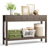 Asofer 3 Drawer Wooden Sofa Table, Modern Accent Console Table with Metal Round Handles for Entrance Hall, Retro