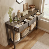Asofer 3-Drawer Wooden Sofa Table, Modern Accent Console Table with Metal Round Handles, Slim Entryway Hall Table for Living Room, Hallway, Entrance, Retro