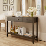 Asofer 3 Drawer Wooden Sofa Table, Modern Accent Console Table with Metal Round Handles for Entrance Hall, Retro
