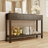 Asofer 3 Drawer Wooden Sofa Table, Modern Accent Console Table with Metal Round Handles for Entrance Hall, Retro