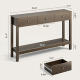 Asofer 3 Drawer Wooden Sofa Table, Modern Accent Console Table with Metal Round Handles for Entrance Hall, Retro