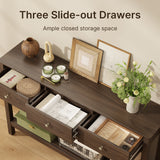 Asofer 3 Drawer Wooden Sofa Table, Modern Accent Console Table with Metal Round Handles for Entrance Hall, Retro
