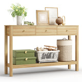 Asofer 3 Drawer Wooden Sofa Table, Modern Accent Console Table with Metal Round Handles for Entrance Hall, Nutural