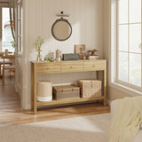 Asofer 3 Drawer Wooden Sofa Table, Modern Accent Console Table with Metal Round Handles for Entrance Hall, Nutural