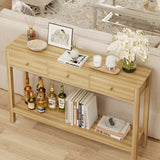 Asofer 3 Drawer Wooden Sofa Table, Modern Accent Console Table with Metal Round Handles for Entrance Hall, Nutural