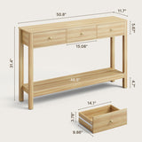 Asofer 3 Drawer Wooden Sofa Table, Modern Accent Console Table with Metal Round Handles for Entrance Hall, Nutural