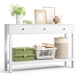 Asofer 3-Drawer Wooden Sofa Table – Modern Accent Console with Metal Round Handles, Slim Entryway Hall Table, White