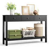 Asofer 3-Drawer Sofa Table, Modern Console with 2-Tier Open Shelf & Metal Round Handles, Large Storage for Entryway, Black