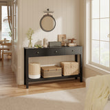Asofer 3-Drawer Sofa Table, Modern Console with 2-Tier Open Shelf & Metal Round Handles, Large Storage for Entryway, Black