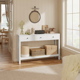 Asofer 3-Drawer Wooden Sofa Table – Modern Accent Console with Metal Round Handles, Slim Entryway Hall Table, White