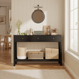 Asofer 3-Drawer Sofa Table, Modern Console with 2-Tier Open Shelf & Metal Round Handles, Large Storage for Entryway, Black