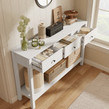 Asofer 3-Drawer Wooden Sofa Table – Modern Accent Console with Metal Round Handles, Slim Entryway Hall Table, White