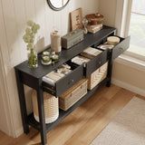 Asofer 3-Drawer Sofa Table, Modern Console with 2-Tier Open Shelf & Metal Round Handles, Large Storage for Entryway, Black