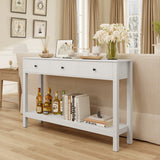 Asofer 3-Drawer Wooden Sofa Table – Modern Accent Console with Metal Round Handles, Slim Entryway Hall Table, White