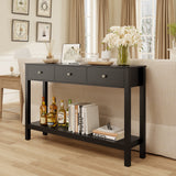 Asofer 3-Drawer Sofa Table, Modern Console with 2-Tier Open Shelf & Metal Round Handles, Large Storage for Entryway, Black