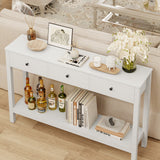 Console Table with 3 Drawers, Wood Entryway Table with Storage Shelf, Sofa Tables Narrow Long for Living Room, Entryway, Hallway, Foyer - White