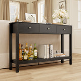 Asofer 3-Drawer Sofa Table, Modern Console with 2-Tier Open Shelf & Metal Round Handles, Large Storage for Entryway, Black
