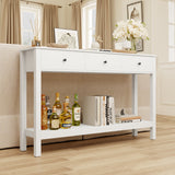 Asofer 3-Drawer Wooden Sofa Table – Modern Accent Console with Metal Round Handles, Slim Entryway Hall Table, White