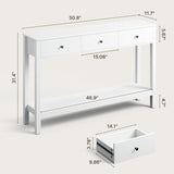 Console Table with 3 Drawers, Wood Entryway Table with Storage Shelf, Sofa Tables Narrow Long for Living Room, Entryway, Hallway, Foyer - White