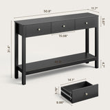 Asofer 3-Drawer Sofa Table, Modern Console with 2-Tier Open Shelf & Metal Round Handles, Large Storage for Entryway, Black