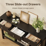 Asofer 3-Drawer Sofa Table, Modern Console with 2-Tier Open Shelf & Metal Round Handles, Large Storage for Entryway, Black