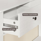 Asofer 3 Drawer Wooden Sofa Table with Outlets and USB Ports, Modern Accent Console Table with Metal Round Handles for Entrance Hall, White