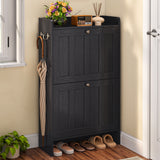 Asofer Shoe Cabinet with 2 Flip-Down Drawers & Open Storage – Freestanding Narrow Entryway for Hallway, Closet, Dorm, Black