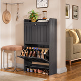 Asofer Shoe Cabinet with 2 Flip-Down Drawers & Open Storage – Freestanding Narrow Entryway for Hallway, Closet, Dorm, Black