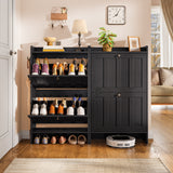 Asofer Shoe Cabinet with 2 Flip-Down Drawers & Open Storage – Freestanding Narrow Entryway for Hallway, Closet, Dorm, Black