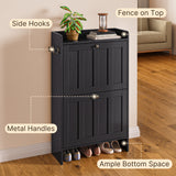 Asofer Shoe Cabinet with 2 Flip-Down Drawers & Open Storage – Freestanding Narrow Entryway for Hallway, Closet, Dorm, Black