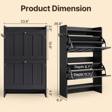 Asofer Shoe Cabinet with 2 Flip-Down Drawers & Open Storage – Freestanding Narrow Entryway for Hallway, Closet, Dorm, Black