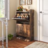 Asofer Shoe Cabinet with 2 Flip-Down Drawers & Open Storage – Freestanding Narrow Entryway for Hallway, Closet, Dorm