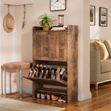 Asofer Shoe Cabinet with 2 Flip-Down Drawers & Open Storage – Freestanding Narrow Entryway for Hallway, Closet, Dorm