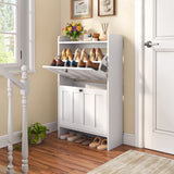 Asofer Shoe Cabinet with 2 Flip-Down Drawers & Open Storage – Freestanding Narrow Entryway for Hallway, Closet, Dorm, White
