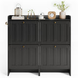 Asofer Shoe Cabinet with 4 Flip-Down Drawers & Open Storage – Freestanding Narrow Entryway for Hallway, Closet, Dorm, Black
