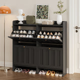 Asofer Shoe Cabinet with 4 Flip-Down Drawers & Open Storage – Freestanding Narrow Entryway for Hallway, Closet, Dorm, Black