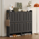 Asofer Shoe Cabinet with 4 Flip-Down Drawers & Open Storage – Freestanding Narrow Entryway for Hallway, Closet, Dorm, Black
