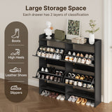Asofer Shoe Cabinet with 4 Flip-Down Drawers & Open Storage – Freestanding Narrow Entryway for Hallway, Closet, Dorm, Black