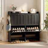 Asofer Shoe Cabinet with 4 Flip-Down Drawers & Open Storage – Freestanding Narrow Entryway for Hallway, Closet, Dorm, Black