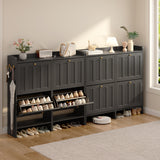 Asofer Shoe Cabinet with 4 Flip-Down Drawers & Open Storage – Freestanding Narrow Entryway for Hallway, Closet, Dorm, Black