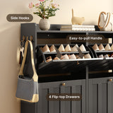 Asofer Shoe Cabinet with 4 Flip-Down Drawers & Open Storage – Freestanding Narrow Entryway for Hallway, Closet, Dorm, Black