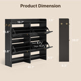 Asofer Shoe Cabinet with 4 Flip-Down Drawers & Open Storage – Freestanding Narrow Entryway for Hallway, Closet, Dorm, Black