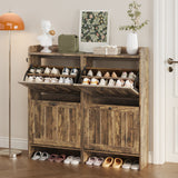 Asofer Shoe Cabinet with 4 Flip-Down Drawers & Open Storage – Freestanding Narrow Entryway for Hallway, Closet, Dorm, Retro