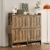Asofer Shoe Cabinet with 4 Flip-Down Drawers & Open Storage – Freestanding Narrow Entryway for Hallway, Closet, Dorm, Retro