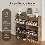 Asofer Shoe Cabinet with 4 Flip-Down Drawers & Open Storage – Freestanding Narrow Entryway for Hallway, Closet, Dorm, Retro